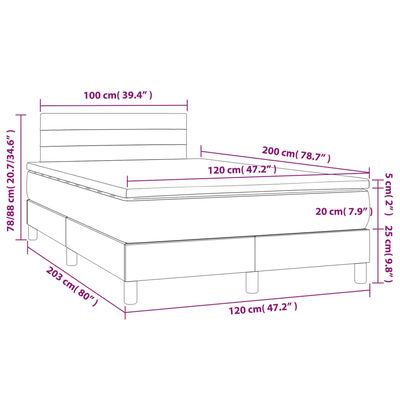 vidaXL Krevet box spring s madracem LED ružičasti 120x200cm baršunasti
