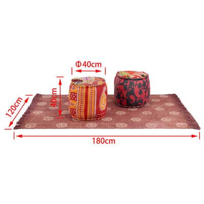 vidaXL 3-dijelni set tabure i tepiha od tkanine s uzorkom patchwork