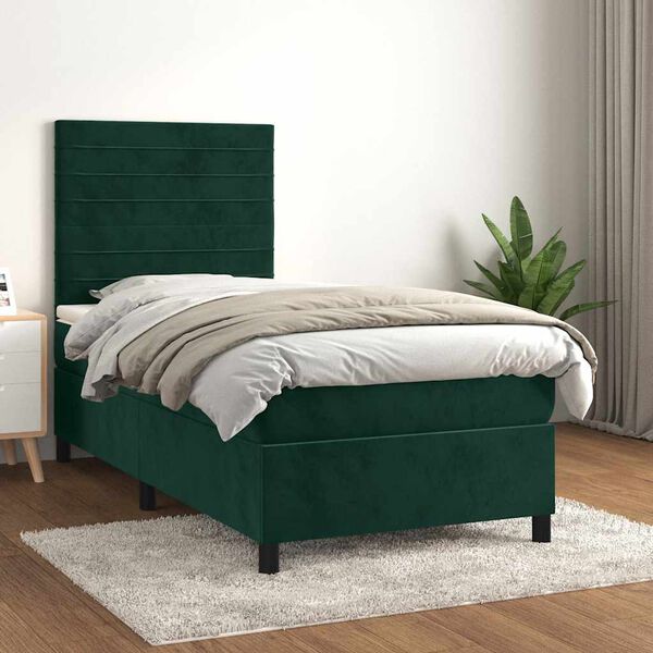 vidaXL Box spring krevet s madracem tamnozeleni 90x190 cm bar&scaron;unasti