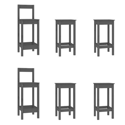 vidaXL 6-dijelni set barskih stolica sivi od masivne borovine