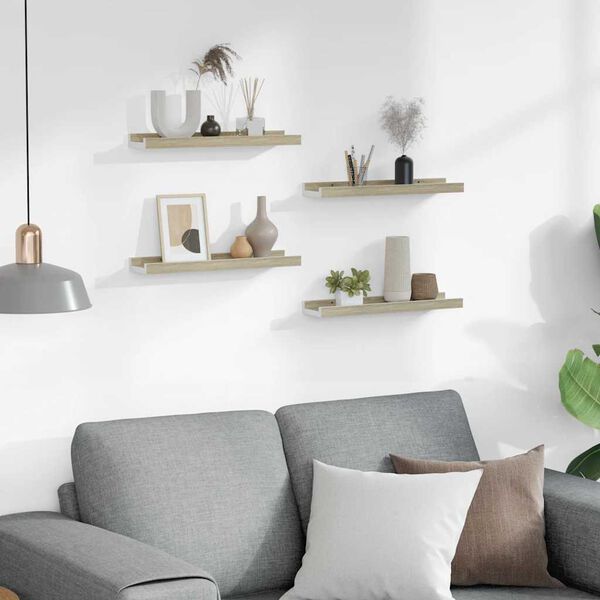 vidaXL Zidne police 4 kom bijele i boja hrasta sonome 40 x 9 x 3 cm