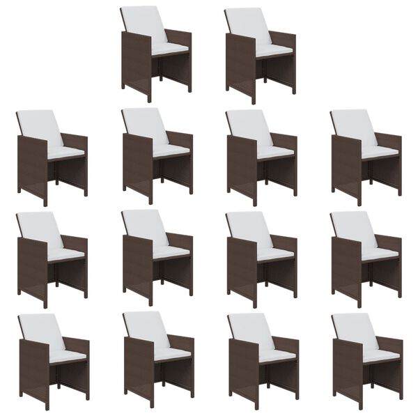 vidaXL 15-dijelni vrtni blagovaonski set s jastucima poliratan smeđi