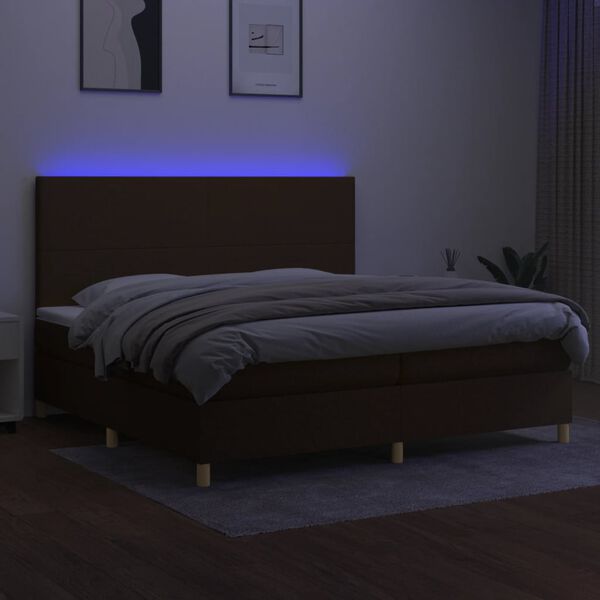 vidaXL Krevet box spring s madracem LED tamnosmeđi 200x200 cm tkanina