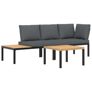 vidaXL 3-dijelni set vrtnih sofa s jastucima crni aluminijski