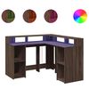 vidaXL Radni stol LED svjetlima smeđa boja hrasta 130x130x91 cm drveni