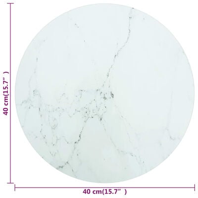 vidaXL Stolna ploča bijela Ø 40 x 0,8 cm staklena s mramornim uzorkom