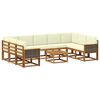 vidaXL Set vanjskih sofa 10 pcs Prirodna i krem Čvrsto drvo akacije
