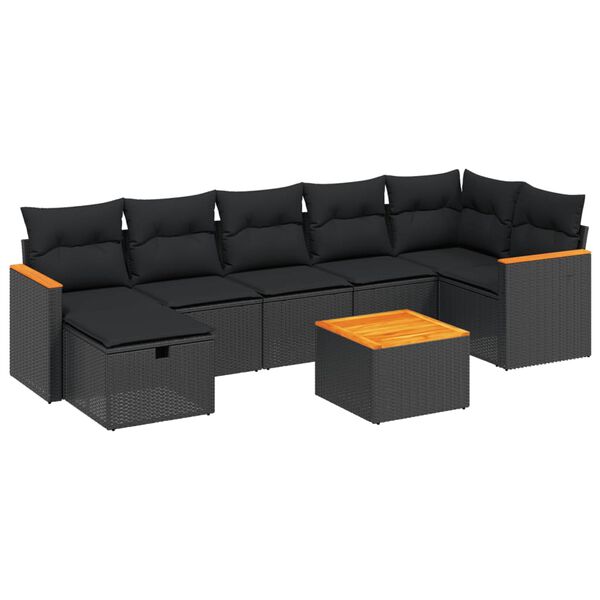 vidaXL 8-dijelni set vrtnih sofa od poliratana s jastucima crni