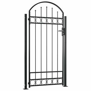 vidaXL Vrata za ogradu ASSEN s lučnim vrhom i 2 stupa 105x170 cm crna