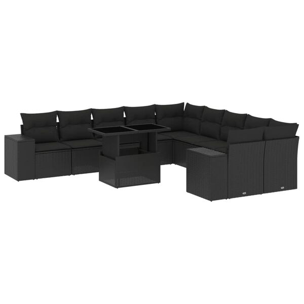 vidaXL 11-dijelni set vrtnih sofa od poliratana s jastucima crni
