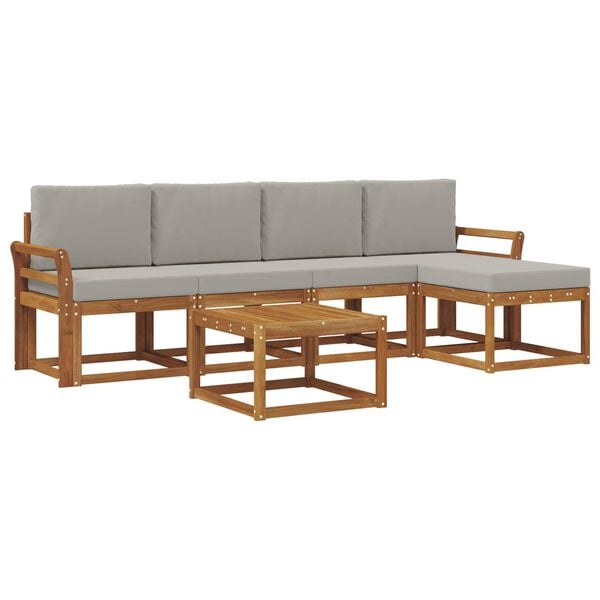 vidaXL Set vanjskih sofa s jastukom 6 pcs Prirodna i svijetlo siva