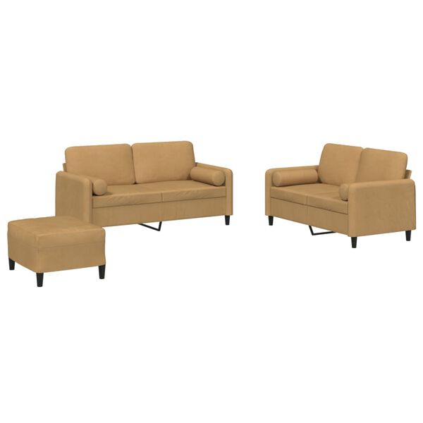 vidaXL 3-dijelni set sofa s jastucima smeđi baršunasti