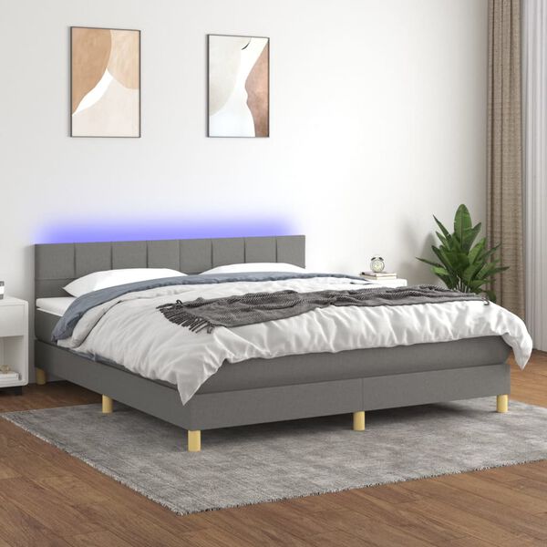 vidaXL Krevet box spring s madracem LED tamnosivi 160x200 cm tkanina