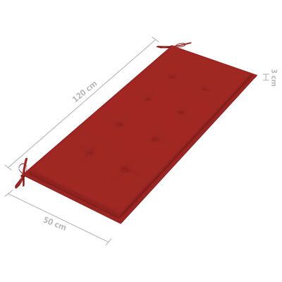 vidaXL Vrtna klupa s crvenim jastukom 120 cm od masivne tikovine