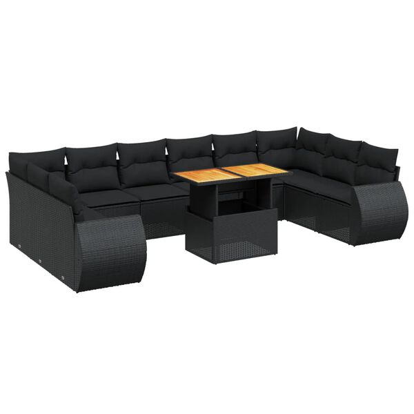 vidaXL 11-dijelni set vrtnih sofa od poliratana s jastucima crni