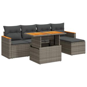 vidaXL 6-dijelni set vrtnih sofa poliratan i bagrem s jastucima sivi