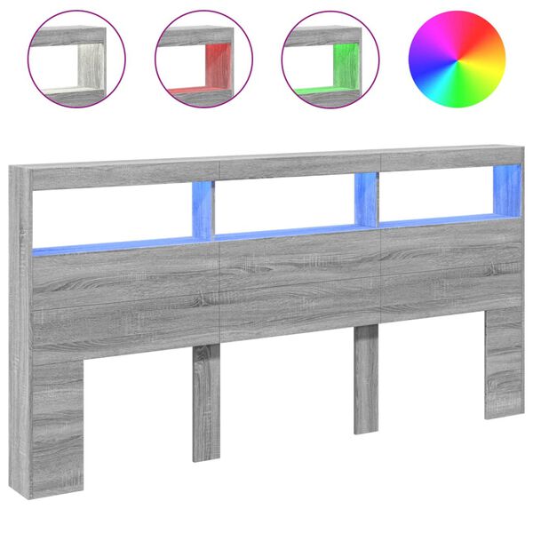 vidaXL Ormarić za uzglavlje LED sivom sonomom 200x17x102 cm