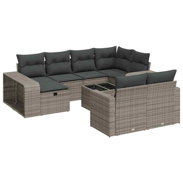 vidaXL 11-dijelni set vrtnih sofa od poliratana s jastucima sivi