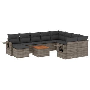 vidaXL 11-dijelni set vrtnih sofa od poliratana s jastucima sivi