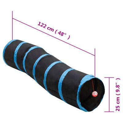 vidaXL Tunel za mačke S-oblika crno-plavi 122 cm poliesterski
