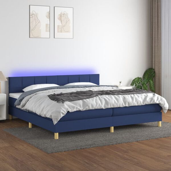 vidaXL Krevet box spring s madracem LED plavi 200x200 cm od tkanine