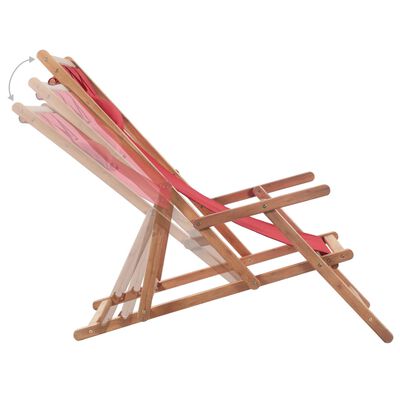 vidaXL Sklopiva ležaljka za plažu od tkanine s drvenim okvirom crvena