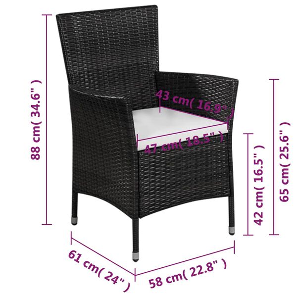 vidaXL 3-dijelni bistro set od poliratana crni