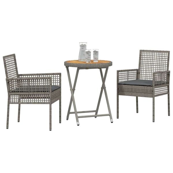 vidaXL Bistro set za vrt 3 pcs Siva poliratan
