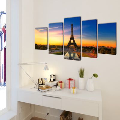 Zidne Slike na Platnu Set s Printom Eiffelov Toranj 200 x 100 cm