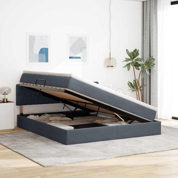 vidaXL Krevet s prostorom za pohranu s LED-om Tamno siva 180 x 200 cm