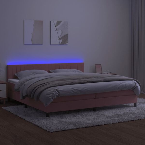 vidaXL Krevet box spring s madracem LED ružičasti 200x200cm baršunasti