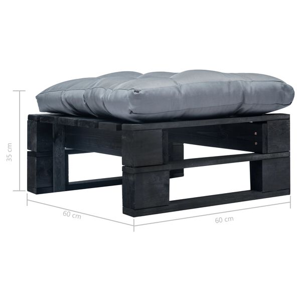 vidaXL Vrtni otoman od paleta sa sivim jastukom crni drveni