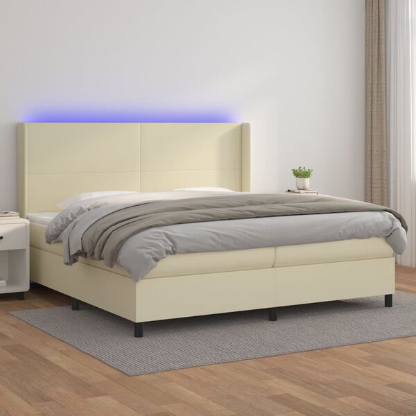 vidaXL Krevet box spring s madracem LED krem 200x200cm od umjetne kože