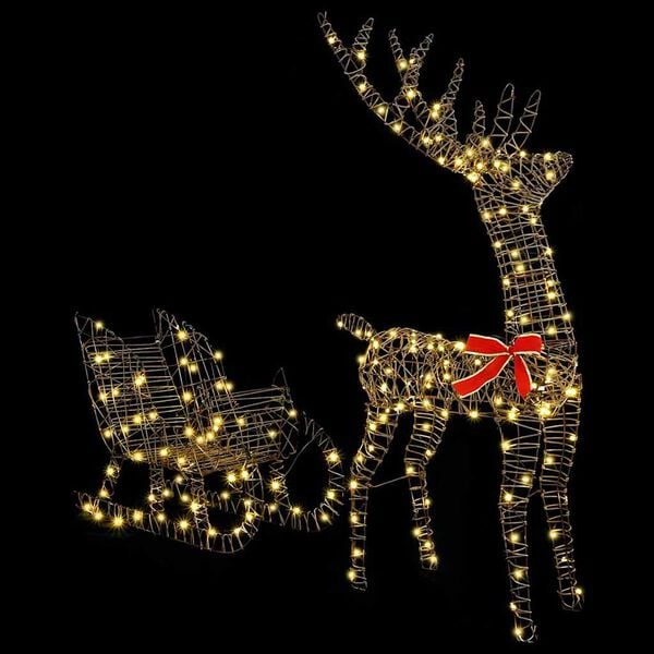vidaXL Reindeer vuče saonice Topla bijela 70 x 26 x 128,5 cm Ratan