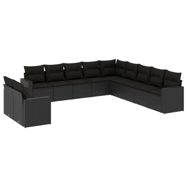 vidaXL 11-dijelni set vrtnih sofa od poliratana s jastucima crni