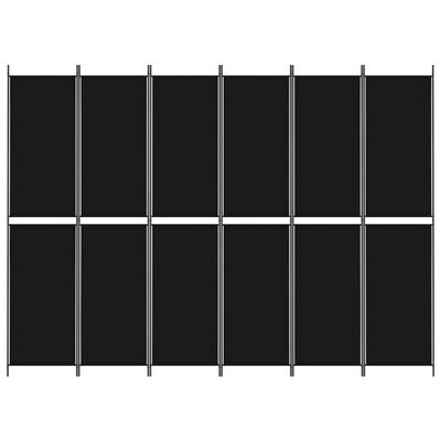 vidaXL Sobna pregrada s 6 panela crna 300 x 220 cm od tkanine