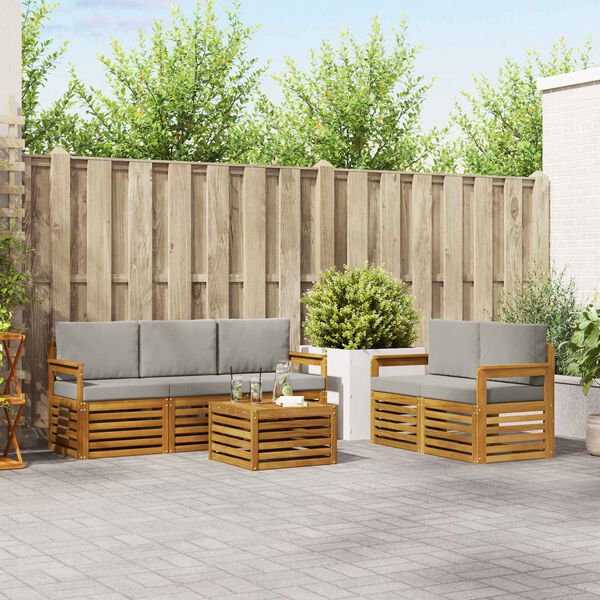 vidaXL Setovi sofa 6 pcs Prirodna i svijetlo siva Čvrsto drvo akacije