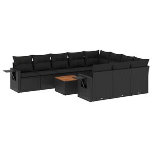 vidaXL 11-dijelni set vrtnih sofa od poliratana s jastucima crni