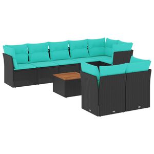 vidaXL 9-dijelni set vrtnih sofa od poliratana s jastucima crni