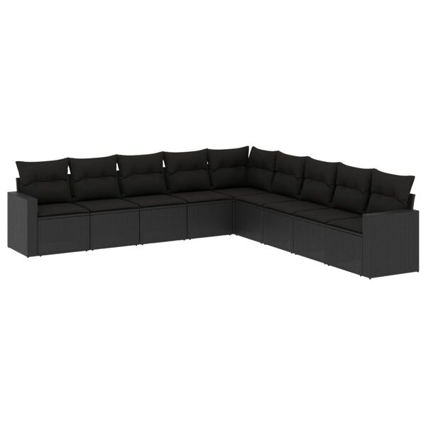 vidaXL 9-dijelni set vrtnih sofa s jastucima crni od poliratana