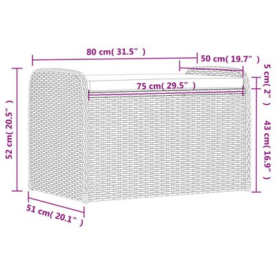 vidaXL Klupa za pohranu s jastukom crna 80 x 51 x 52 cm od poliratana
