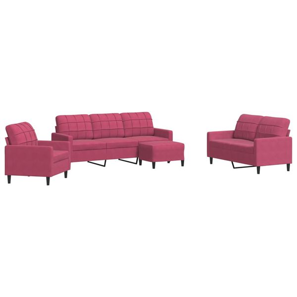 vidaXL 4-dijelni set sofa s jastucima crvena boja vina bar&scaron;unasti