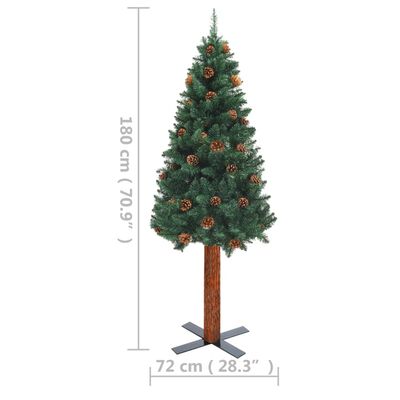 vidaXL Tanko osvijetljeno božićno drvce sa šiškama zeleno 180 cm