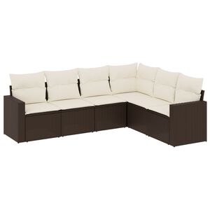 vidaXL 6-dijelni set vrtnih sofa od poliratana s jastucima smeđi