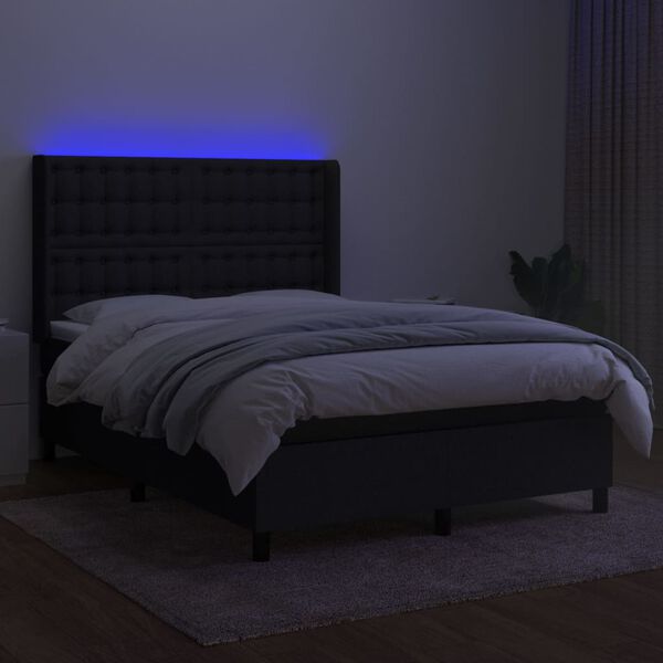vidaXL Krevet box spring s madracem LED crni 140x190 cm od tkanine