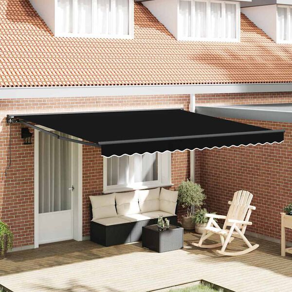 vidaXL Skrovita tenda Crna 400 &times; 300 cm Poliester i metal