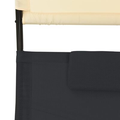 vidaXL Dvostruka ležaljka za sunčanje s krovom od tekstilena crna-krem