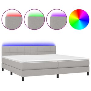 vidaXL Krevet box spring s madracem LED svjetlosivi 200x200 cm tkanina
