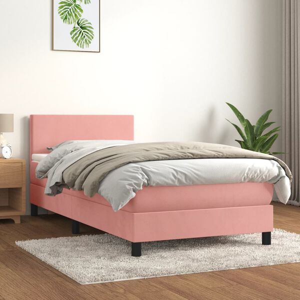 vidaXL Box spring krevet s madracem ružičasti 90x200 cm bar&scaron;unasti