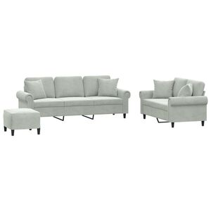 vidaXL 3-dijelni set sofa s jastucima svjetlosivi bar&scaron;unasti